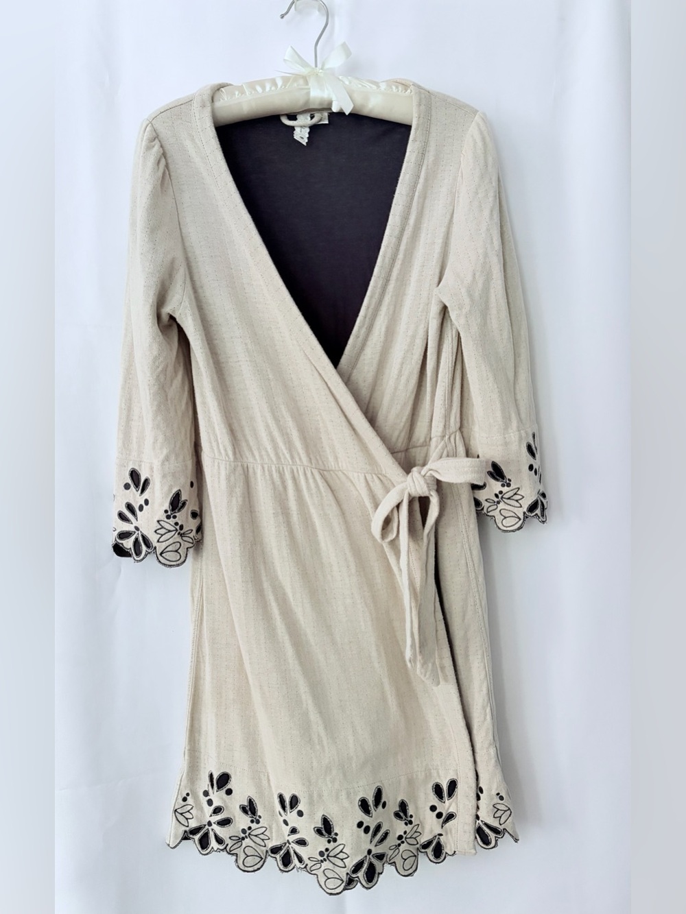 Anthropologie Robe with Floral Cutwork Eyelet Trim